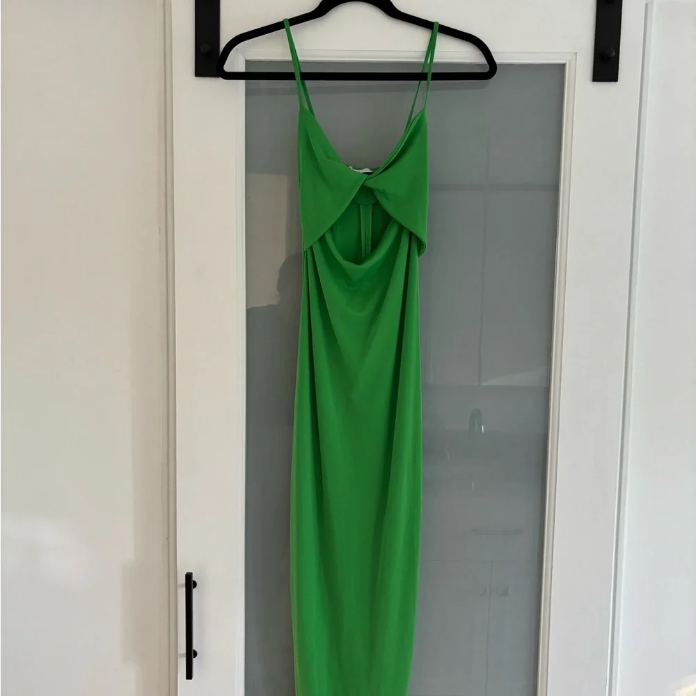 Zara Green Slip Midi Dress with Cutout Spaghetti Straps - Picture 3 of 6